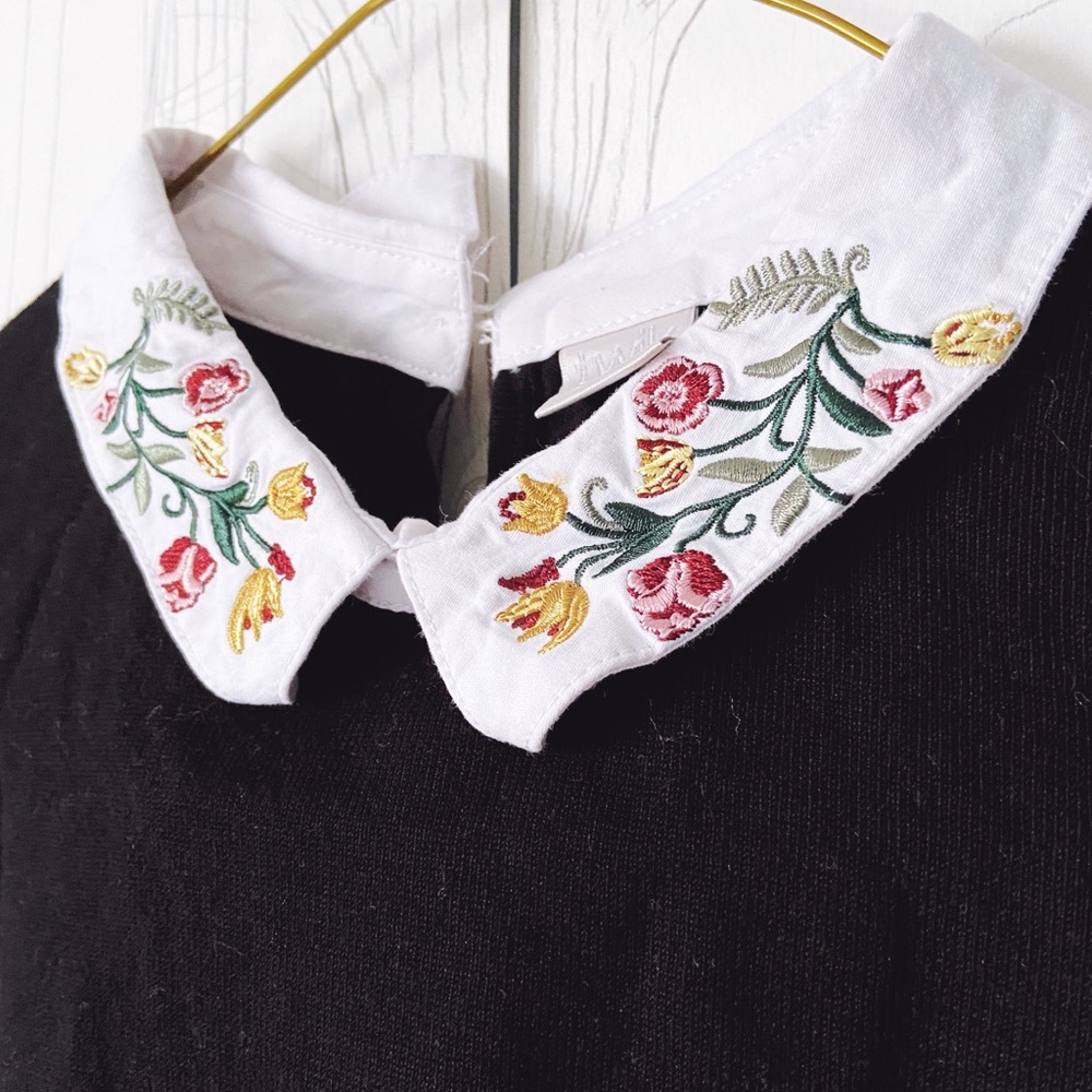 Embroidered Peter Pan Collar Knit Shirt